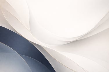 Elegante fondo abstracto con suaves ondas curvas en blanco y azul marino y líneas doradas.