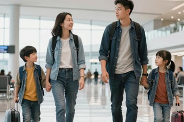 a man and a woman walking through an airport
