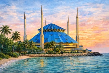 King Salman Grand Mosque in Malé, Maldives, a modern mosque located near the Indian Ocean.