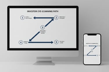 Comparison of pitch deck readability on desktop and mobile for investor review.