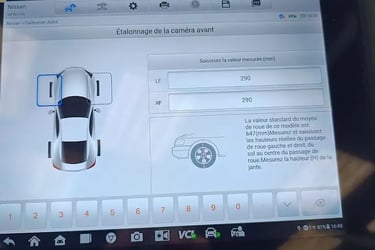 Calibrage statique de caméra avec prise des hauteur de caisse sur Nissan Micra à Nice