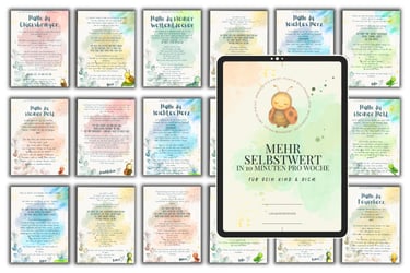 Digital self-esteem cards for children featuring watercolor illustrations and positive affirmations for kids.