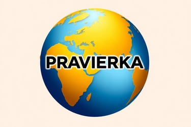 A 3D globe illustration with the word PRAVIERKAcentered over blue and gold continents.
