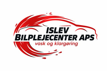 Professional red and black car detailing logo design for Islev Bilplejecenter APS featuring a modern car silhouette.