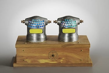 Assemblage robot nightlight named Hammer Heads built by artist Tal Avitzur.