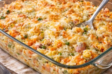 arroz de forno simples e barato com legumes gratinado