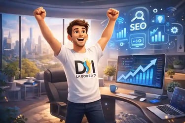 Illustration 3D de Dam découvrant le SEO comme solution de reconversion professionnelle dans le numérique après 40 ans