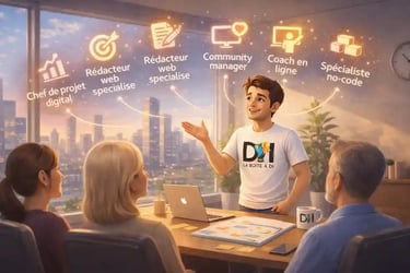 Illustration 3D de Dam présentant 7 métiers du numérique accessibles après 40 ans sans diplôme