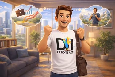 Illustration 3D style Pixar de Dam enthousiaste , prêt à changer de job et à vivre de nouvelles expériences