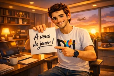 Dam lance son deuxième acte et invite à passer à l’action, bureau moderne au coucher de soleil style animation 3D