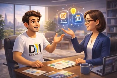 Illustration 3D de Dam échangeant avec une conseillère sur le choix d’une formation décisive après 40 ans