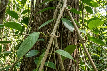 Detalle de las espinas en forma de garra de la uña de gato, planta usada en medicina tradicional peruana.”
