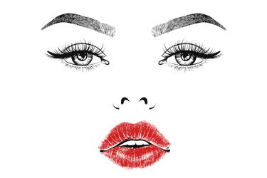 Illustrazione di viso femminile con focus su sopracciglia occhi e labbra per PMU permanent make-up