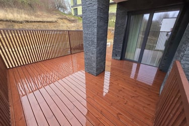 a wooden deck with a wooden decking area and a wooden deck