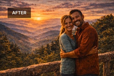 smoky mountains canvas from photo, couple portrait turned into sunset wall art 