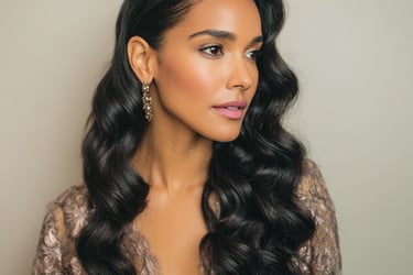 Soft Hollywood waves wedding guest hairstyle glossy finish