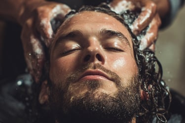 Man getting hair washed