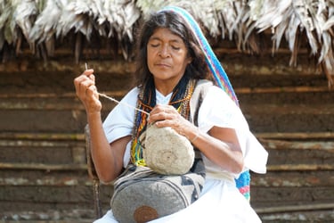 Mujer aruhaca tejiendo