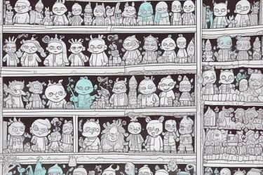 a book opened to show a shelf of toys