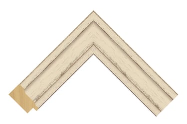 A chunky white painted frame with a stepped profile and grain detail.