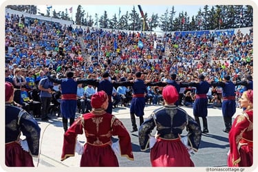 Traditional Cretan dance performance at the Crete Half Marathon in Arkalochori, Crete