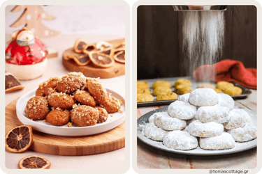 Traditional Cretan Christmas cookies: Melomakarona and Kourabiedes