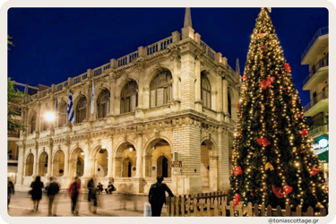 Christmas market in Heraklion, Crete, with a beautifully decorated tree