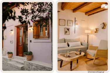 Charming holiday home rental in Alagni Village, Crete, with a stylish interior, welcoming entrance