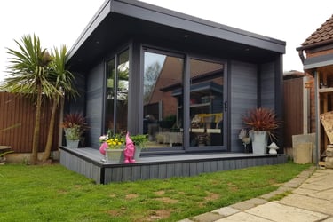 grey corner garden room with patio doors