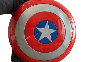 a man in a captain america costume holding a captain america shield shield shield shield shield