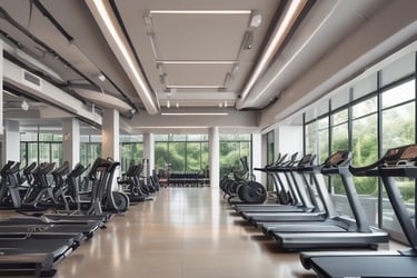 Fitnesstudio mit vielen Cardiogeräten und Laufbändern