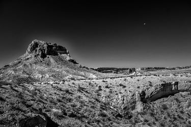 Half-moon rising above the dramatic entrance of Santa Elena Canyon in Big Bend National Park