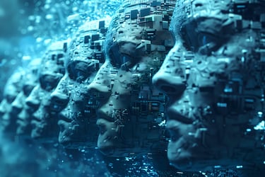 Mirrored human faces representing recurring patterns of existence.