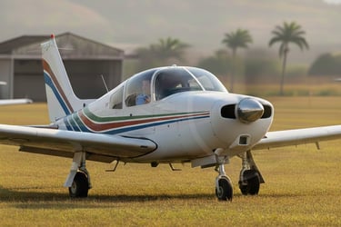 a small plane sitting on top of a field embraer cherokee