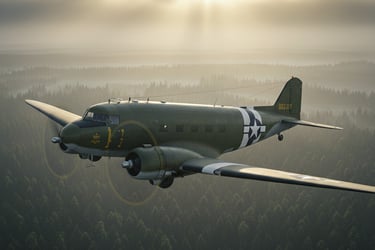 a plane flying over a forest