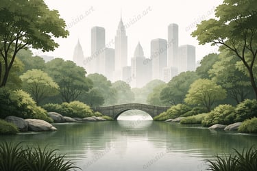 Contemporary cityscape composition of New York City viewed through Central Park