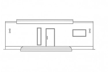 a drawing of a house with a door open