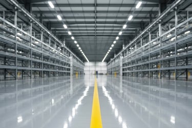 Almacen industrial con el pavimento recien pintado