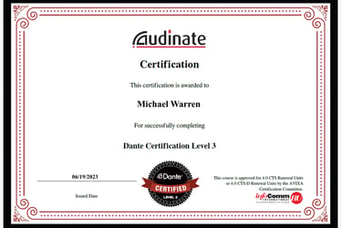 Audinate Dante 3 Certification Michael Warren