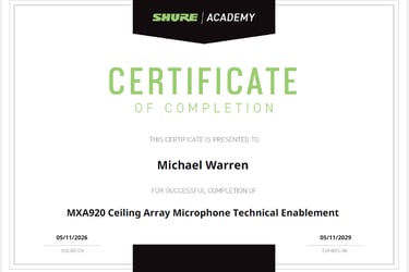 Shure Networking and DSP Certification Michael Warren