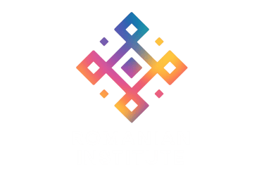 Romanian Institute logo featuring a colorful geometric diamond pattern on a black background.