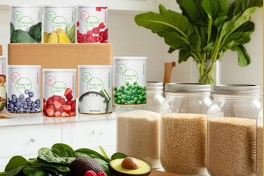 Fresh, frozen and thrive freeze dried food on a kitchen counter ready to using for Trim Healthy Mama