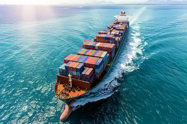 Barco de carga transportando contenedores, servicios de logística internacional