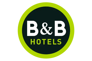 Official B&B HOTELS logo with white text inside a dark circle with a lime green border.