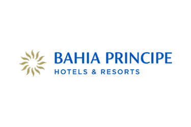Official Bahia Principe Hotels and Resorts logo featuring a gold sun icon on a black background.