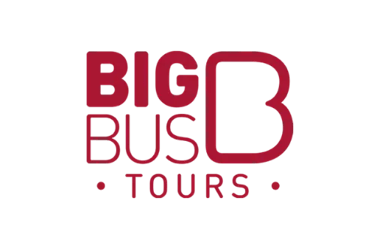 Red Big Bus Tours logo with a large letter B on a black background.