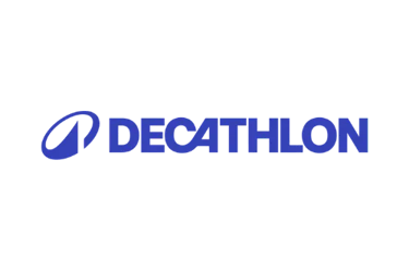 Blue Decathlon sports retailer logo and icon isolated on a black background.