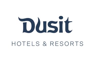 Dusit Hotels and Resorts official blue brand logo on a solid black background.