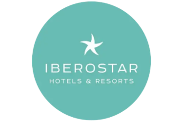 Iberostar Hotels and Resorts circular logo with a white starfish on a turquoise background.