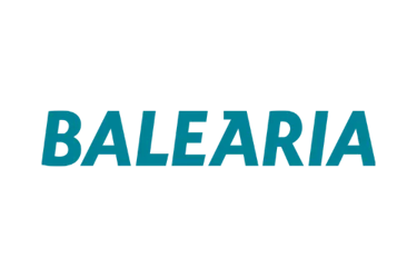 Balearia ferry company logo in teal typography centered on a solid black background.